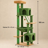 Dimensions de l'arbre à chat Ivy vert : 180 cm de haut, base 55 × 45 cm, hamac 51 × 41 cm