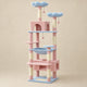 Arbre à chat Daisy rose et bleu de 184 cm, vue complète sur fond beige