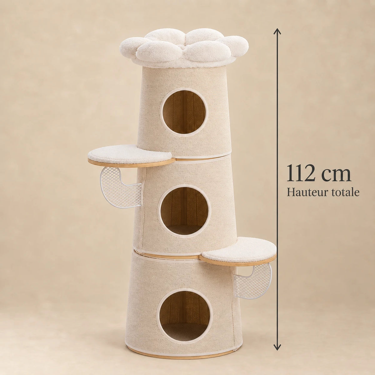 Hauteur totale vérifiée de l’arbre à chat Wren beige : 112 cm