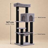 Dimensions de l’arbre à chat Jett noir et gris : hauteur totale de 147 cm