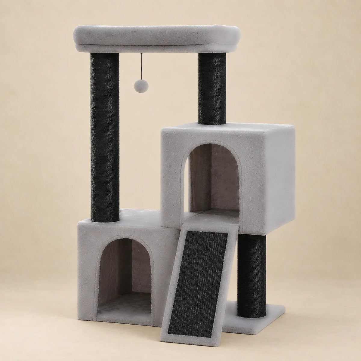 Arbre à chat Basalt noir et gris de 114 cm, vue entière sur fond beige