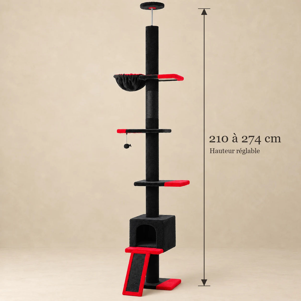 Dimensions de l’arbre à chat Ebony : hauteur réglable de 210 à 274 cm