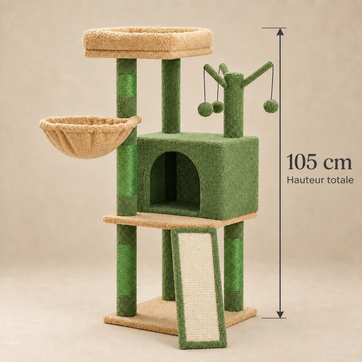 Dimensions de l’arbre à chat Moss vert : hauteur totale de 105 cm