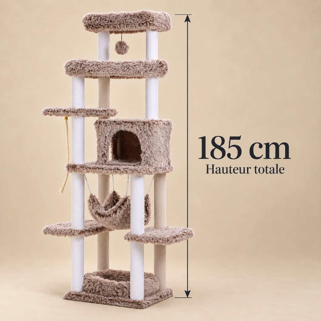 Dimension vérifiée de l’arbre à chat XXL Acorn taupe : hauteur totale de 185 cm