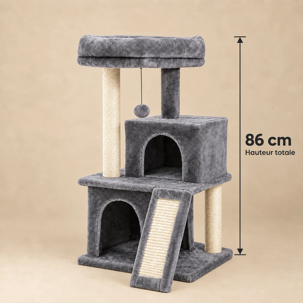 Dimensions du petit arbre à chat Mabel gris : hauteur totale de 86 cm